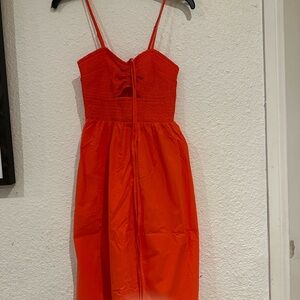Ladies bright red color/smocked cut out maxi dress (XS)
